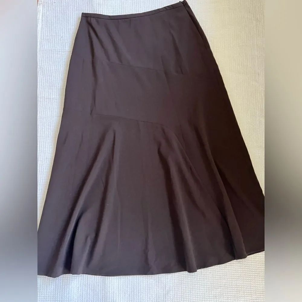 Skirtology Brown Diagonal Seam A-Line Midi Flare Skirt Sz 10